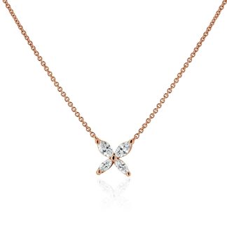Rose Gold Marquise Diamond Necklace 0.30 CtDiamond floral pendant rose gold