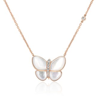 Diamond and Pearl Butterfly Rose Gold NecklaceMother of pearl gold necklace