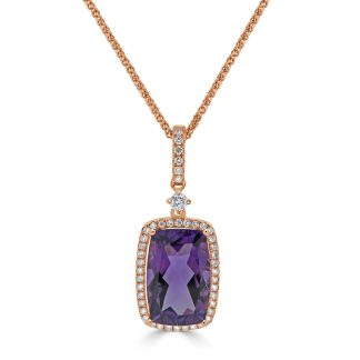 Amethyst Pendant with Diamond HaloElongated Cushion Shaped Amethyst Pendant with Diamond Halo