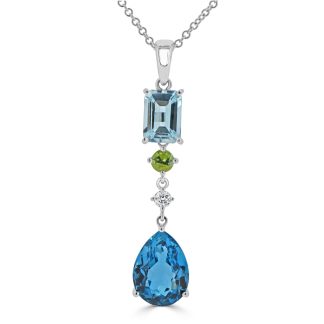 Pear London blue topaz, peridot and aquamarine pendantPear London blue topaz, peridot and aquamarine pendant