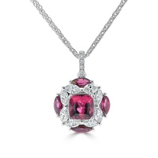 Rubellite cushion and marquise diamond pendantrubellite pendant