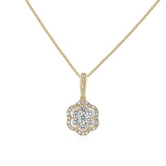 Yellow Gold Diamond Pavé Flower PendantRound Diamond Pendant