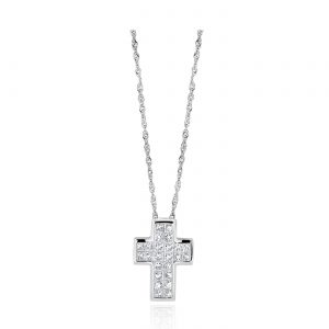 Solid White Gold Princess Cut Diamond Cross necklace