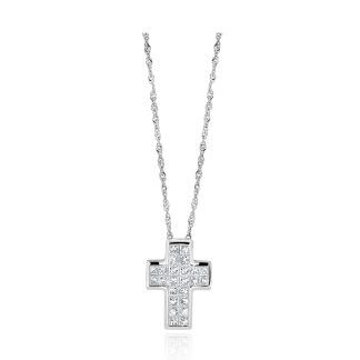 Solid White Gold Princess Cut Diamond Cross necklaceDiamond and Gold Cross Pendant