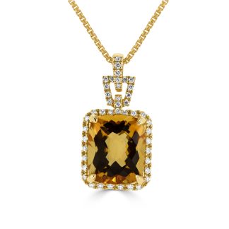 Yellow citrine with round diamond halo pendantYellow citrine with round diamond halo pendant
