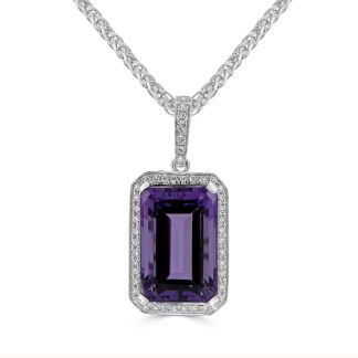 Emerald Amethyst Pendant Diamond Halo with Diamond BaleEmerald Amethyst pendant and Diamond Halo