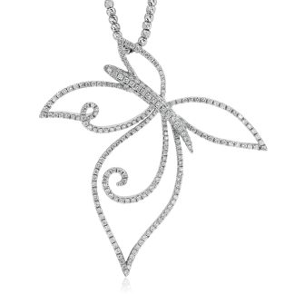 White Gold and Diamond Pendant butterfly DesignRound Diamond Butterfly Pendant