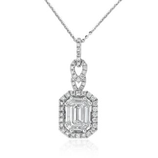 Emerald Cut with Mixed Diamond Halo PendantEmerald baguette round diamond