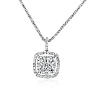 Cushion Diamond Cluster Pendant with HaloCushion Diamond Cluster Pendant with Halo