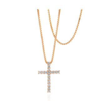 Dainty Yellow Gold Cross with Round DiamondsRose Gold Cross pendant