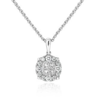 Round Cluster Pendant with Princess Cut DiamondsRound Diamond Cluster Pendant