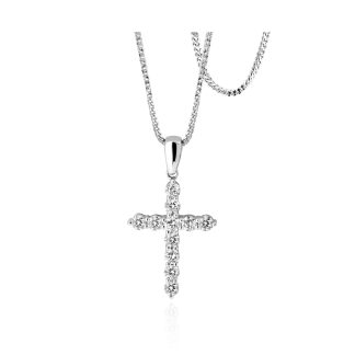 Short Minimalist White Gold Cross with DiamondsDiamond and Gold Cross Pendant