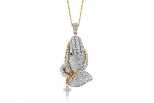 Two Tone Diamonds Pendant Featuring 'Praying Hands' Design