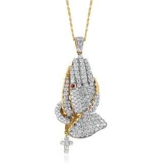 Two Tone Diamonds Pendant Featuring 'Praying Hands' DesignRound Diamond Twon Tone Prayer Hands Pendant