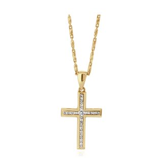 Yellow Gold Diamond Cross with Large Diamond in the CentreGold cross pendant diamonds