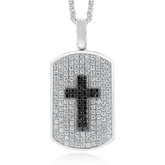White Gold Diamond 'Dog Tag' Pendant Featuring a CrossRound Diamond Dog Tag Cross Pendant