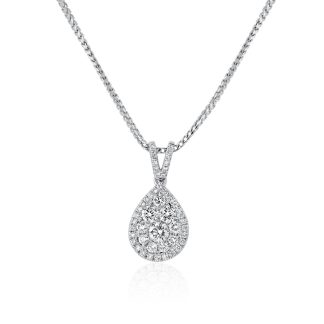 Round Brilliant Diamond Pear Cluster Pendant with Halopear diamond pendant gold