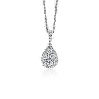 White Gold Diamond Pendant with Round DiamondRound Diamond Tear Drop Pendant