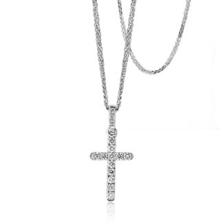 Brilliant Cut Diamond Cross and BailRound Diamond Cross Necklace