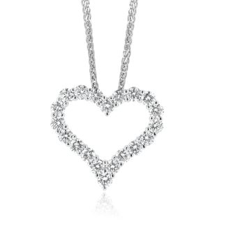 White Gold Heart PendantRound Diamond Heart Necklace