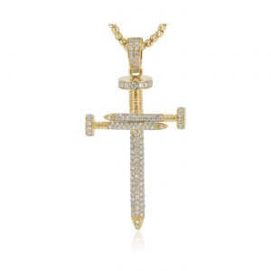 Yellow Gold Diamond Cross Nail Design