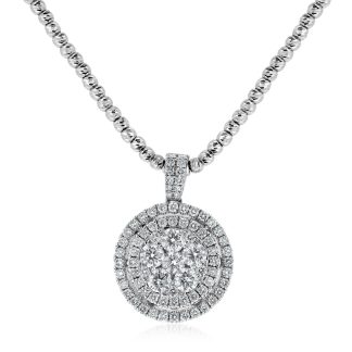 White Gold Diamond Pendant with 6 Large DiamondsRound Diamond Double Halo Pendant