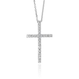 White Gold Diamond Cross PendantRound Diamond Cross Necklace