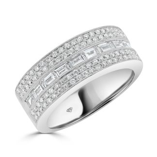 Baguette and Pave Round Brilliant Cut Diamonds BandRound and Baguette Diamond Wedding Band