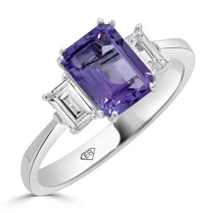 Amethyst Ring with Emerald Cut Diamonds