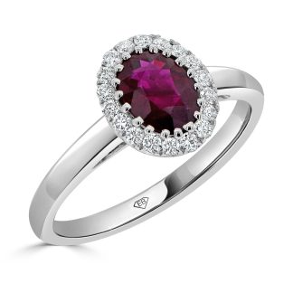 Oval ruby with round diamond haloRuby Engagment Rings
