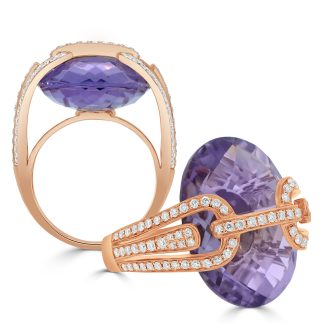 Amethyst Ring enclosed by belt of DiamondsAmethyst ring in rose gold