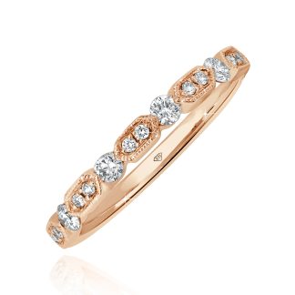 Brilliant Cut Diamond Band Milgrain & BezelRound Diamond Wedding Band in Gold