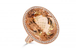 Oval Morganite Ring with Round Diamond Halo