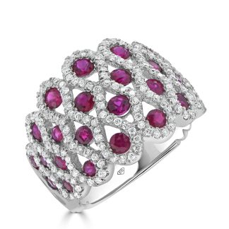 Round ruby dress ring in waved diamondsRuby Dress Rings