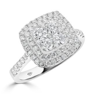 Diamond Cushion Shape Cluster Ring With Double HaloDiamond Cushion Shape Cluster Ring With Delicate Halo