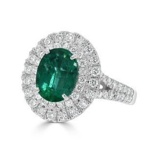 Oval emerald with double haloEmerald Engagement Ring