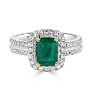 Emerald Engagement Ring With Diamond HaloEmerald Engagement Ring