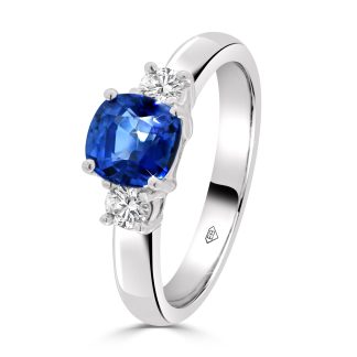 Cushion Sapphire and diamonds trilogysapphire and diamond trylogy engagement ring