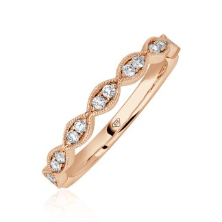 Milgrain Marquise Diamond BandRound Diamond Wedding Band in Gold