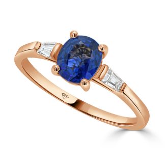 Oval Sapphire and tapered baguettesSapphire Diamond RIngs