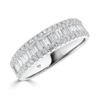 Round Brilliant and Baguette Cut Diamonds BandWhite gold diamond wedding band
