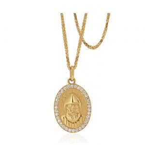 St Charbel medalion with diamond halo