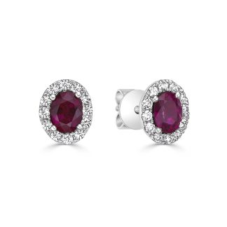 Oval Ruby Halo Stud EarringsRuby Earrings