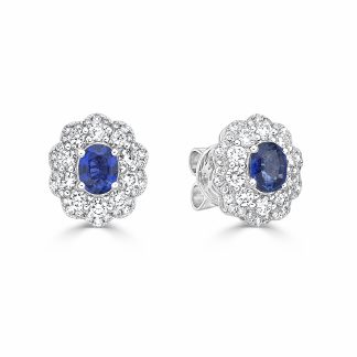 Oval Sapphire Flower Halo StudsSapphire Flower Studs