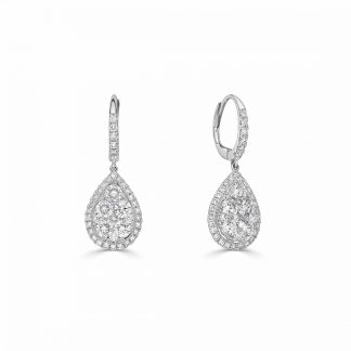 Pear Halo Drop EarringsRound Diamond Hoop Earrings
