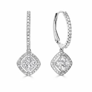 Cushion Halo Drop EarringsRound Diamond Drop Earrings