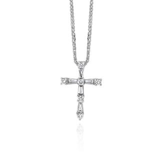 Brilliant Cut Diamond And Baguette CrossDiamond and White Gold Cross Pendant