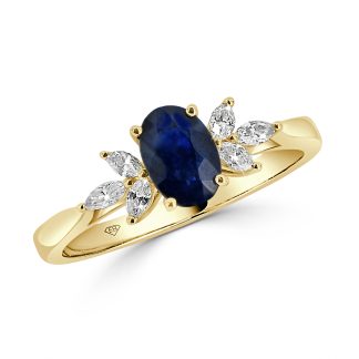 Blue Sapphire Oval Ring With Marquise diamondsSapphire engagement ring