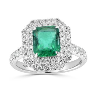 Emerald With Double Halo Diamond RingEmerald Engagement Ring