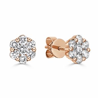18 kt Rose Gold Round Brilliant Cut Diamond EarringsRound Diamond Stud Earrings